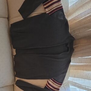 Gents Charcoal Bomber Jacket with Striped Sleeve Accents